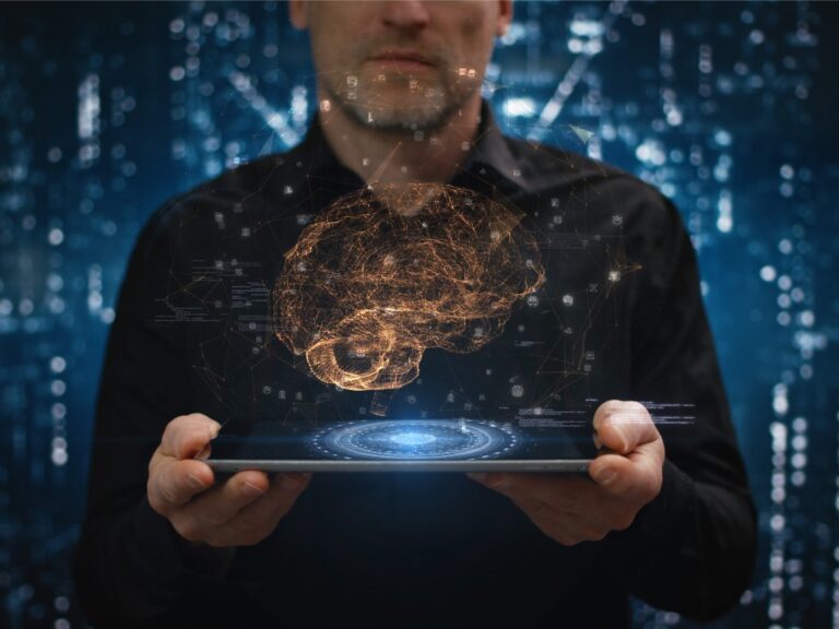 adult-male-pressing-modern-tablet-with-futuristic-holographic-infographic-showing-brain Understanding AI-Generated Art and the Boundaries of Copyright